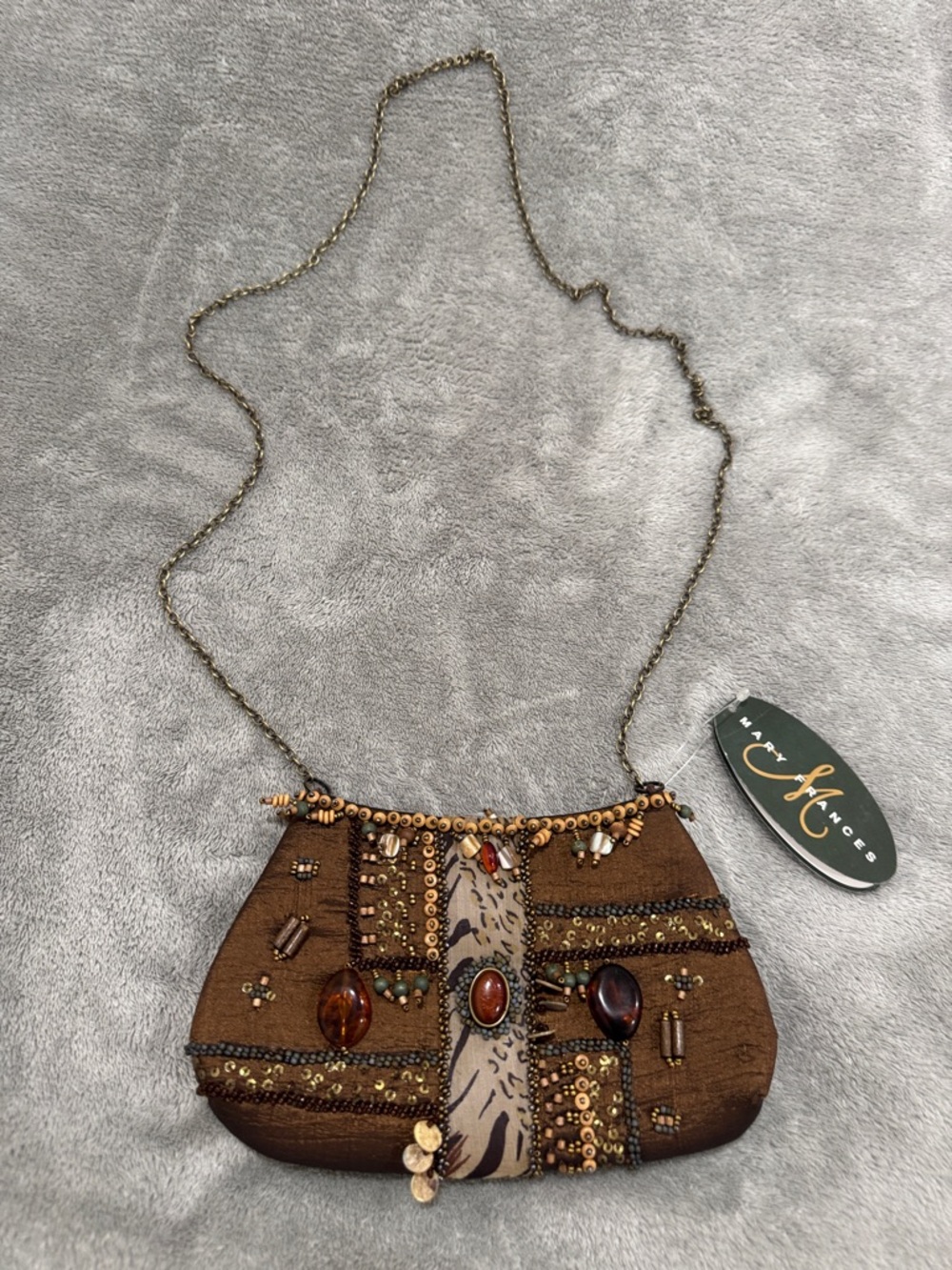 Mary Frances Brown Beaded Embellished Crossbody Bag